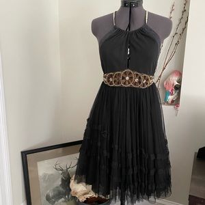 Free People black halter dress w/tulle and beading , size 0
